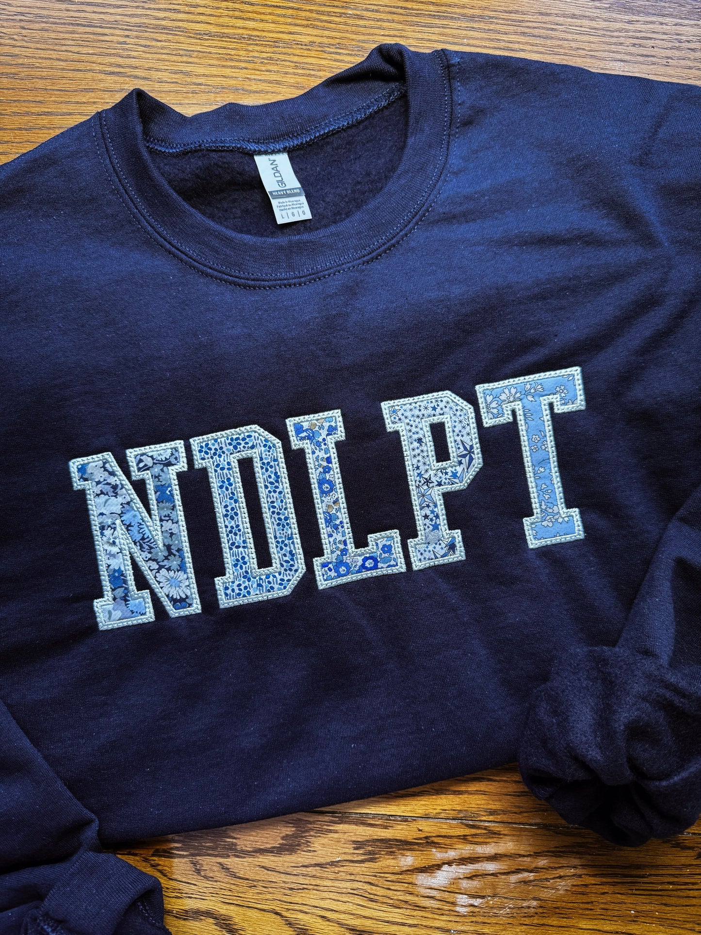 NDLPT Blue & White Liberty Embroidered Applique Sweatshirt