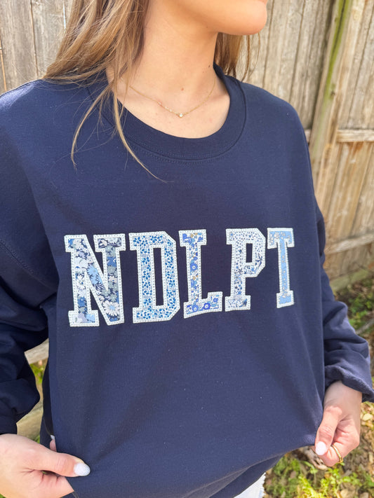 NDLPT Blue & White Liberty Embroidered Applique Sweatshirt