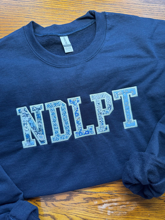 NDLPT Blue & White Liberty Embroidered Applique Sweatshirt